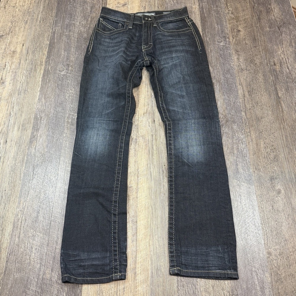 BKE Jake Straight Leg Jeans Womens 27R Dark Wash Stretch Denim Buckle Whiskered